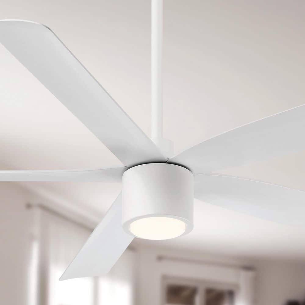 RAVIAN 5-Blade 60 in. Indoor/Outdoor Matte White Modern Ceiling Fan with Co