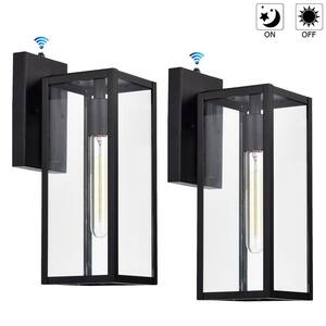 5 in. W 1-Light Outdoor Matte Black Wall Sconce with Dusk to Dawn Sensor and Clear Glass (Set of 2)