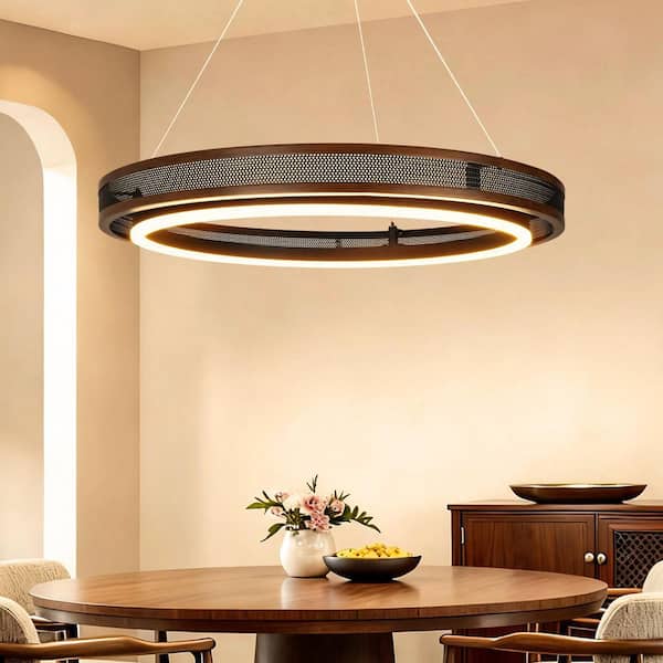 Modern LED Chandelier,23in. Dimmable 1-Ring Round Farmhouse Black Circular Dining Room Light Fixtures for Kitchen Island