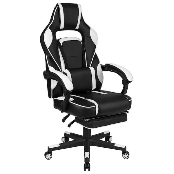 Carnegy Avenue Faux Leather Swivel Ergonomic Gaming Chair in White with Adjustable Arms
