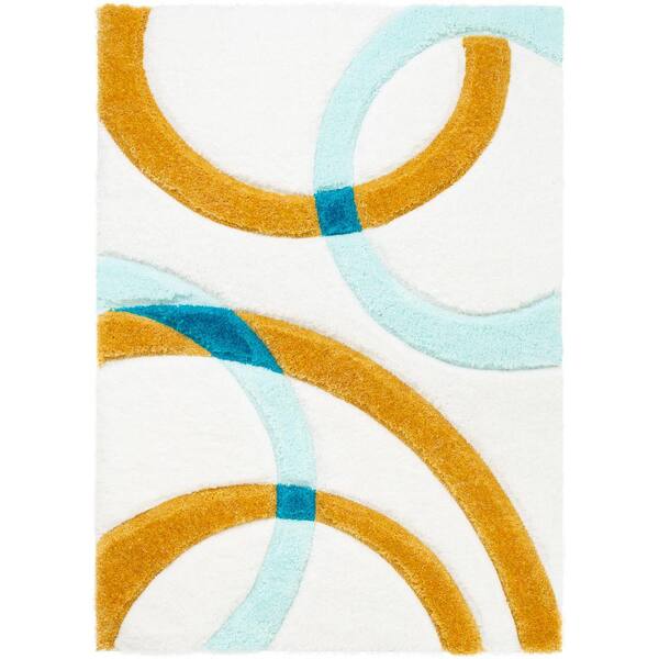 Well Woven San Francisco Bevel Blue Modern Geometric Abstract Shapes 5 ft. 3 in. x 7 ft. 3 in. 3D Carved Shag Area Rug