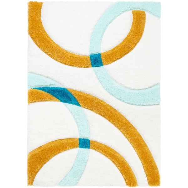 Well Woven San Francisco Bevel Blue Modern Geometric Abstract Shapes 7 ft. 10 in. x 9 ft. 10 in. 3D Carved Shag Area Rug
