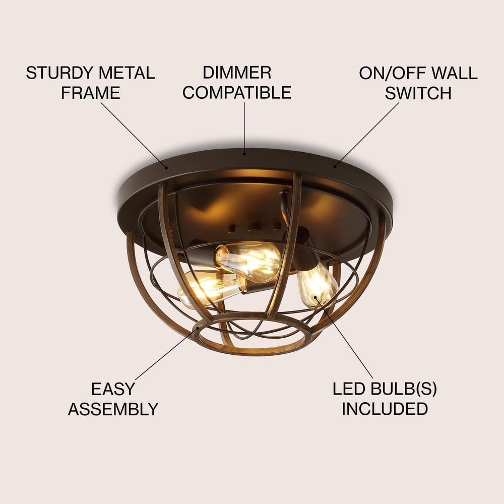 Lyla 15.75" Black Rustic Farmhouse Iron LED Flush Mount