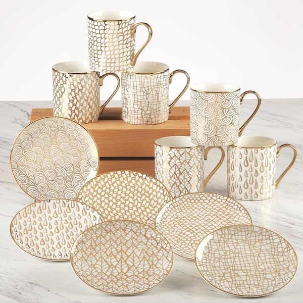 Certified International Matrix 6-Pc. Gold Plated Mugs - White/gold