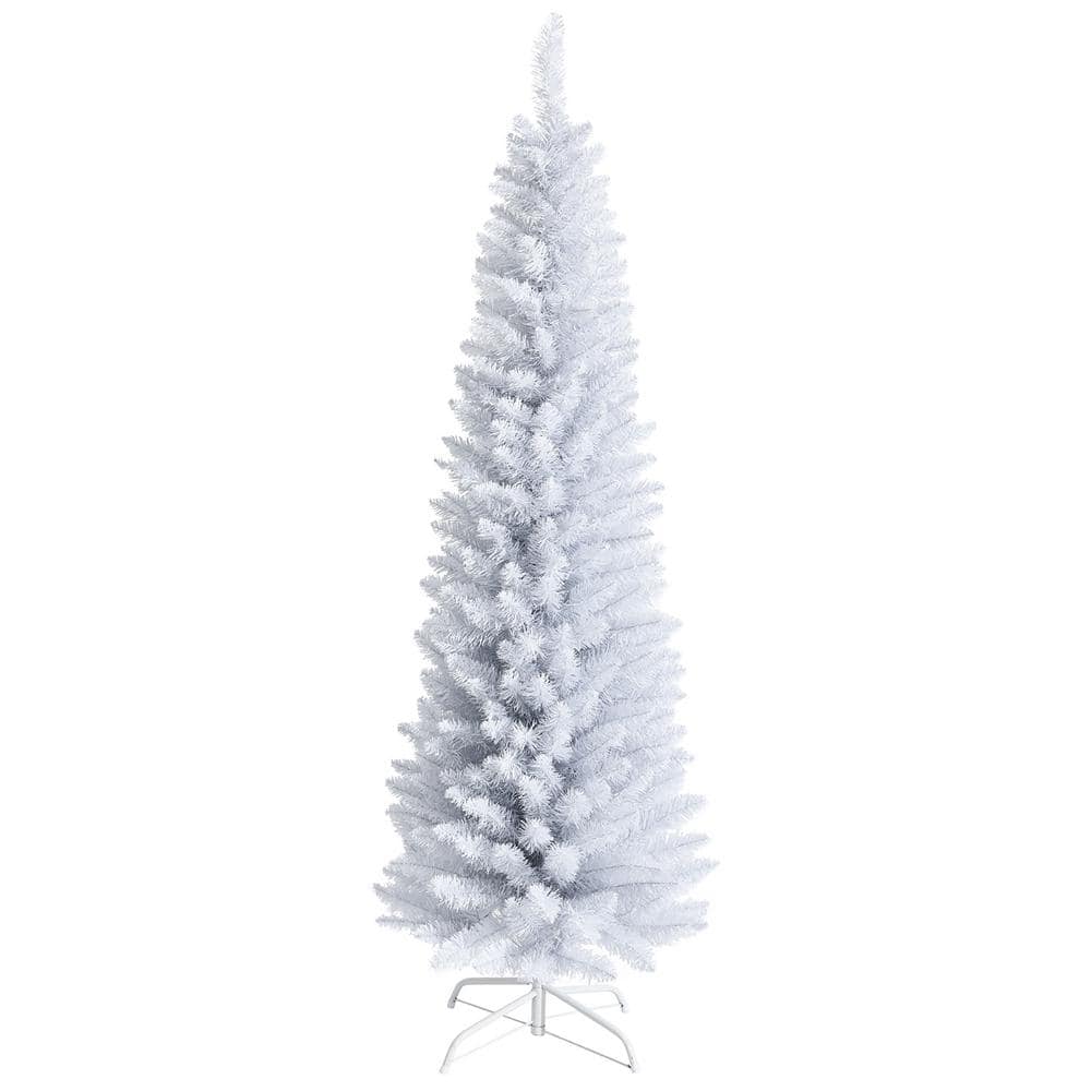 Costway 6 ft. Unlit Slim Pencil Artificial Christmas Tree with Metal Stand White