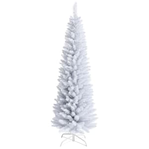 6 ft. Unlit Slim Pencil Artificial Christmas Tree with Metal Stand White