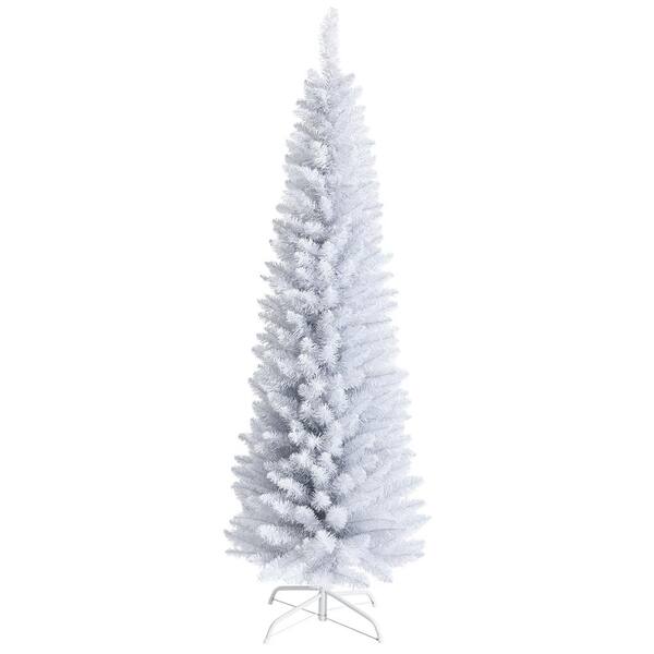 Gymax 6 ft. Unlit Pencil White Artificial Christmas Tree Leafy Slim ...