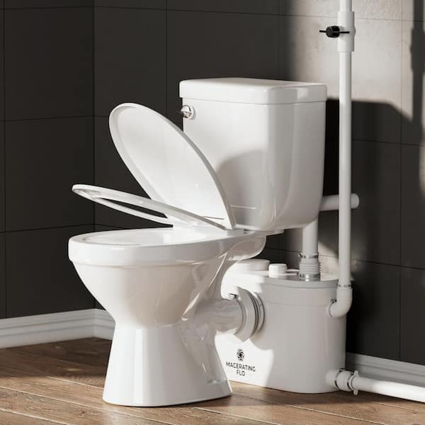 750W Macerating Toilet, White 2-Piece Round Single Flush 1. 6GPF, Upflush Toilet System for Basement, Sink, Toilet