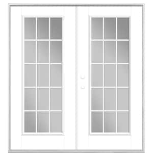 72 in. x 80 in. Ultra White Fiberglass Prehung Right-Hand Inswing GBG 15-Lite Clear Glass Patio Door without Brickmold