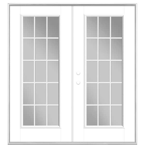 Masonite 72 in. x 80 in. Ultra White Fiberglass Prehung Right-Hand Inswing GBG 15-Lite Clear Glass Patio Door without Brickmold