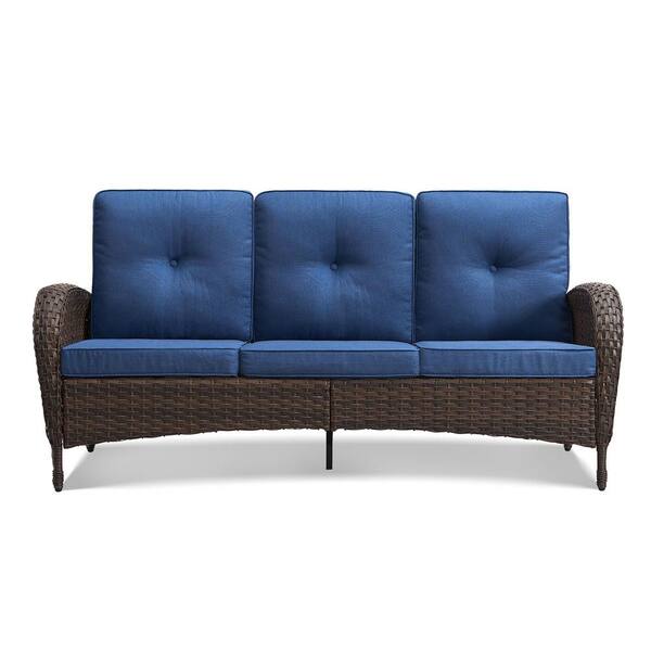 Gymojoy Carlos Brown Wicker Outdoor Couch with Blue Cushions GM114-1 ...