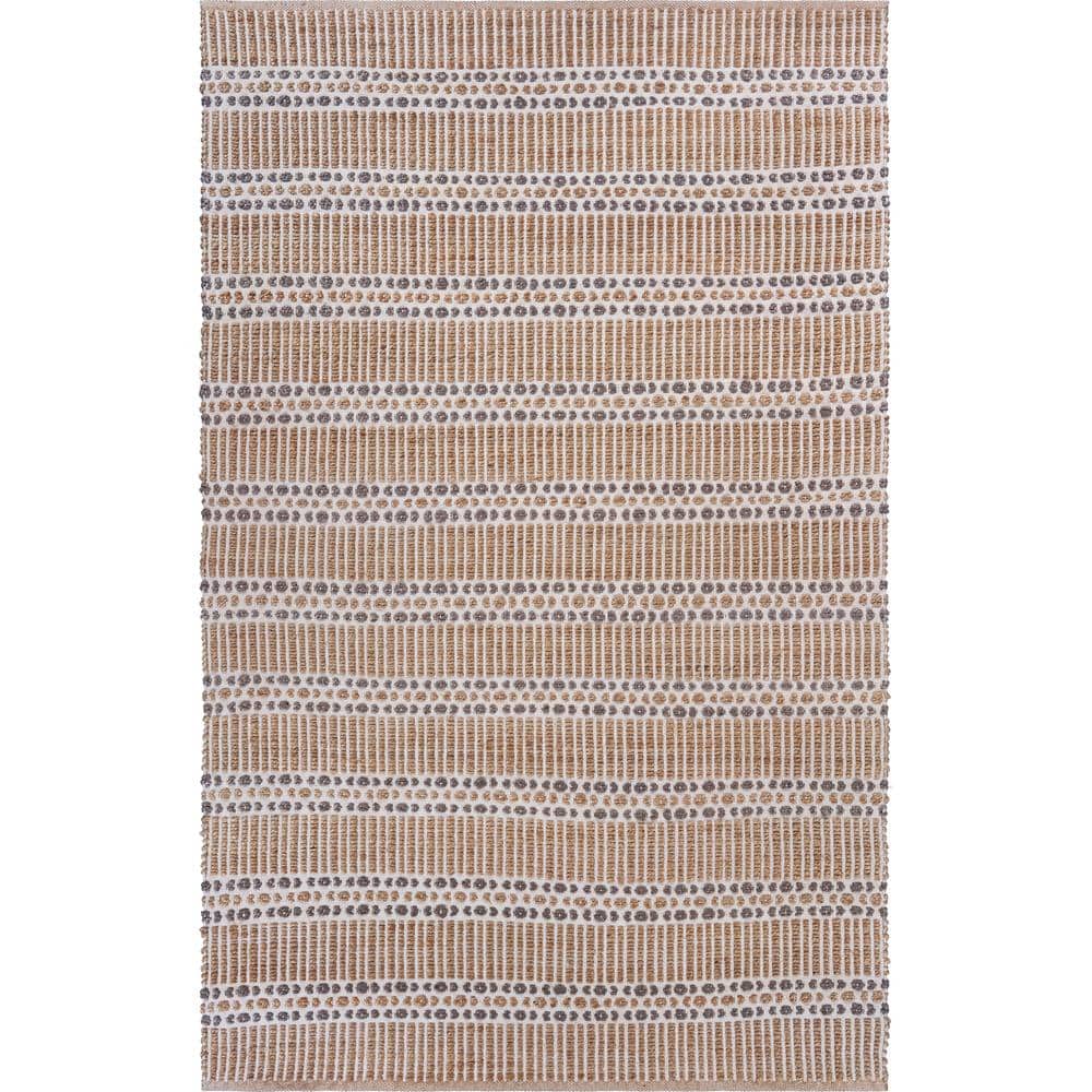 Handwoven Detailed Natural/Gray 5 ft. x 7 ft. 9 in. Natural Jute Area Rug