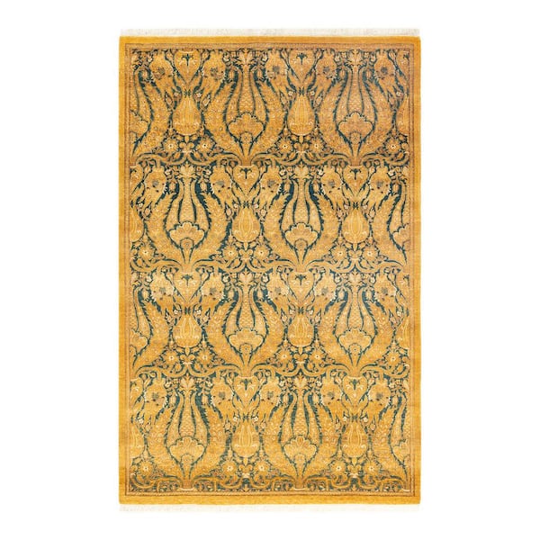 Solo Rugs Mogul One-of-a-Kind Traditional Yellow 4 ft. 2 in. x 6 ft. 5 in. Floral Area Rug