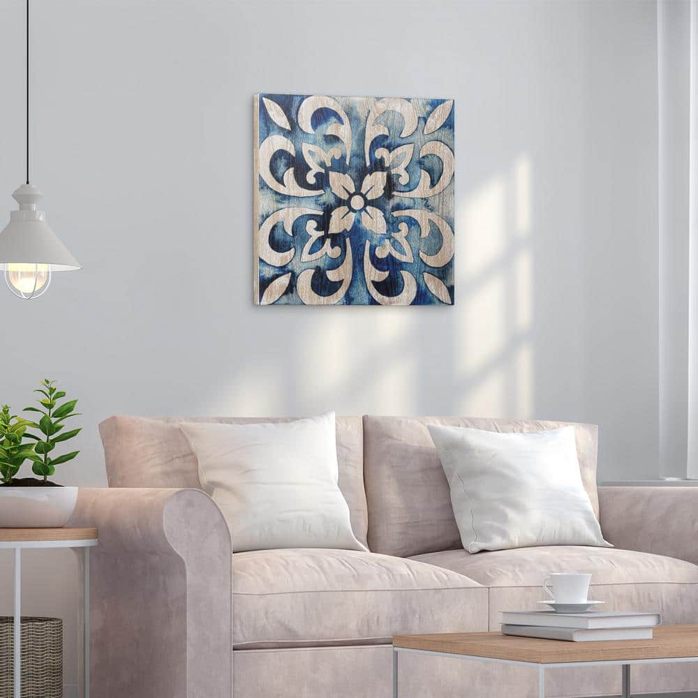 Cobalt Blue and Natural Ash Wood Abstract Square Wall Art