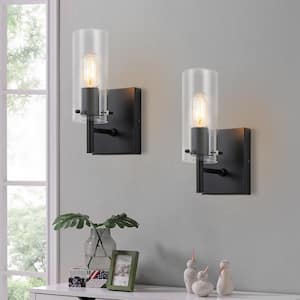 1-Light Black Modern Industrial Wall Sconces with Glass Shades (Set of 2)