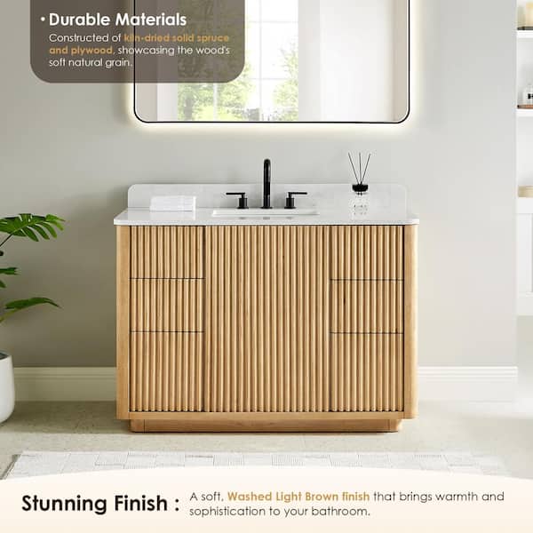 Altair Clayton 48 in. Single Freestanding Washed Light Brown Bath