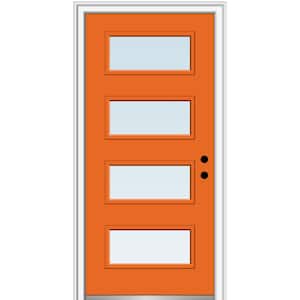 36 in. x 80 in. Celeste Left-Hand Inswing 4-Lite Clear Painted Fiberglass Smooth Prehung Front Door, 4-9/16 in. Frame