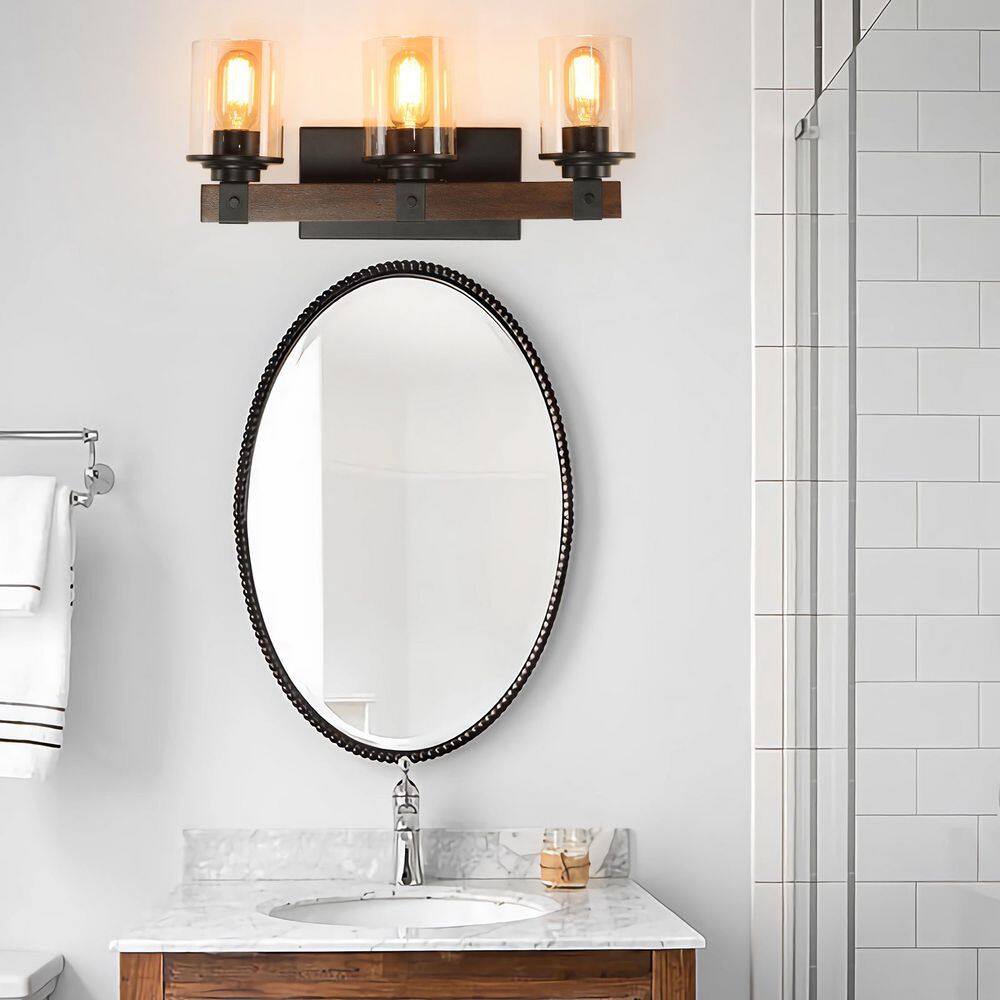 18.5 in. 3-Light Black Rustic Wall Sconce, Modern Farmhouse Bathroom Vanity Light with Glass Shade, Bulbs not Inlcuded price history on PriceWatchPro