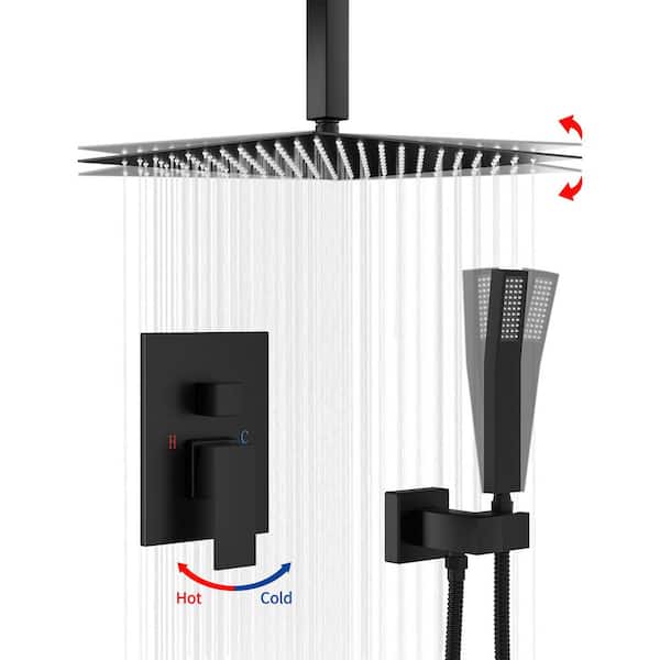 UPIKER 360°Adjustable Dual Shower Head with 10 in. Ceiling Mount Square Shower Head in Matte black