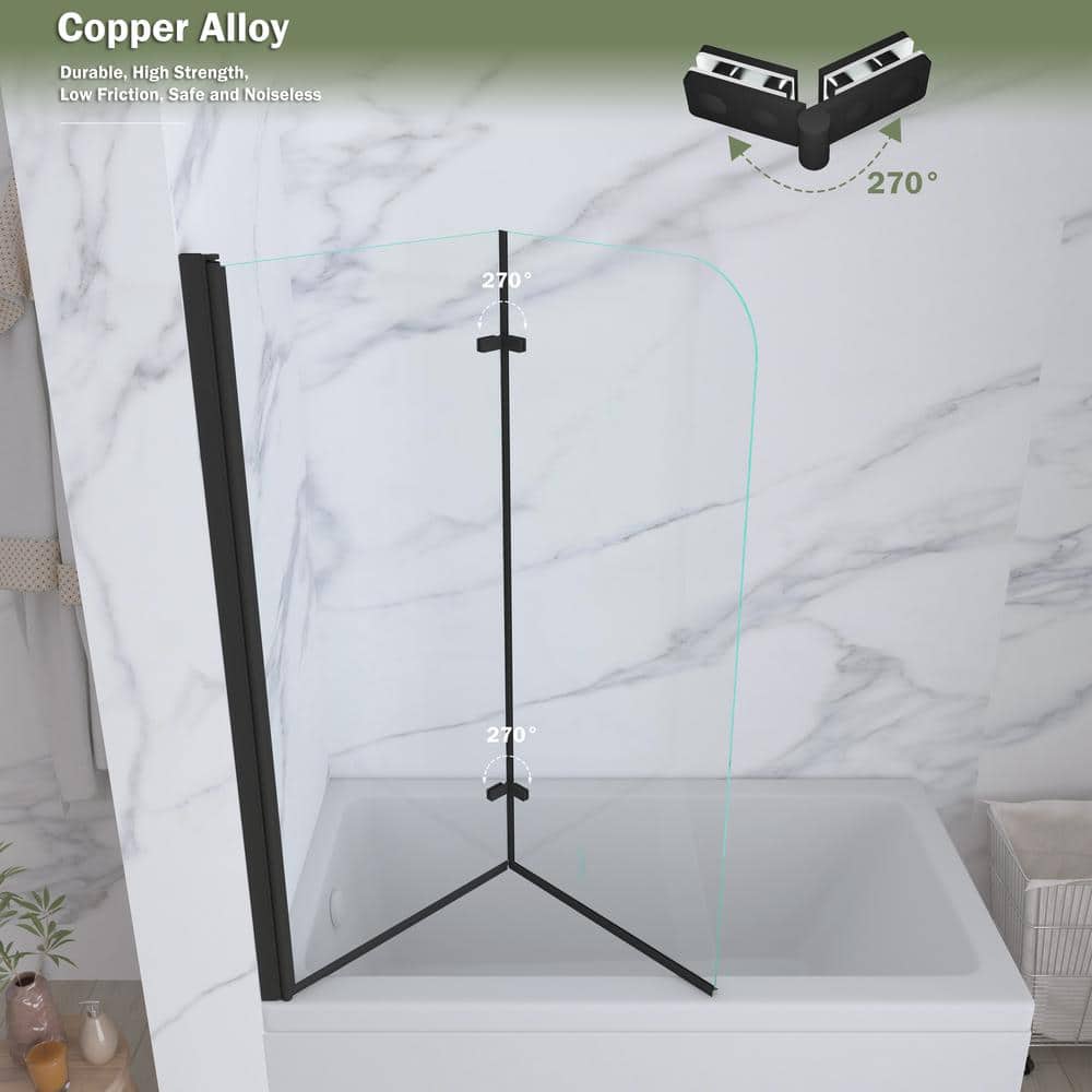 Matte Black Frameless Pivot Tub Door with Clear Glass