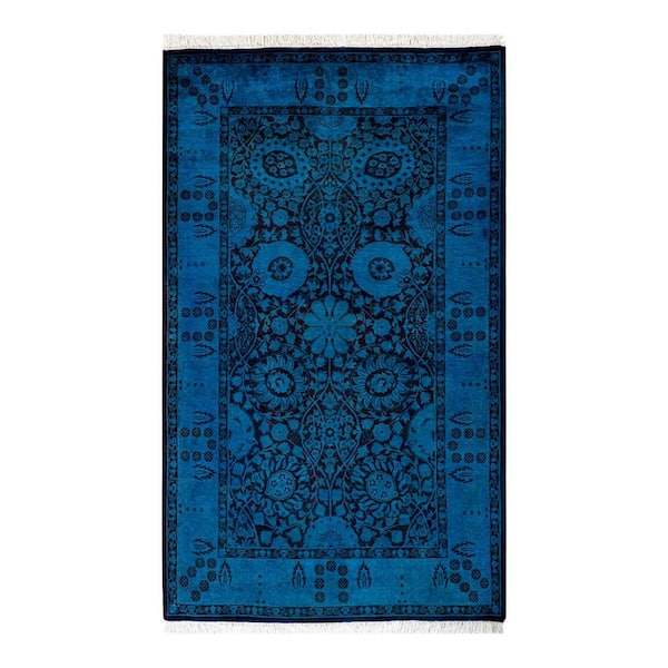 Chloe & Olivia Home Overdyed Blue 3 ft. 2 in. x 5 ft. 2 in. Wool Indoor Area Rug