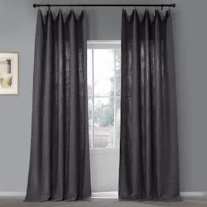 Nightshade Grey Weave Faux Linen Light Filtering Curtain - 50 in. W x 120 in. L Rod Pocket Single Window Panel
