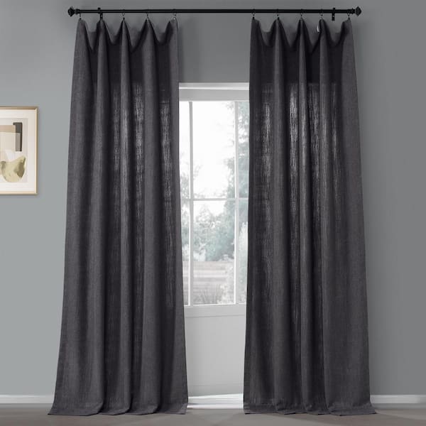 Exclusive Fabrics & Furnishings Nightshade Grey Weave Faux Linen Light Filtering Curtain - 50 in. W x 120 in. L Rod Pocket Single Window Panel