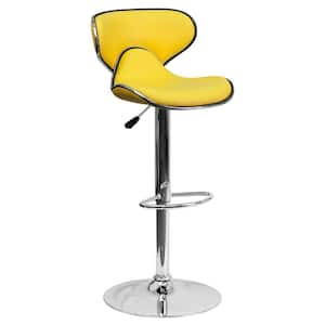 32.50 in. Adjustable Height Yellow Cushioned Bar Stool