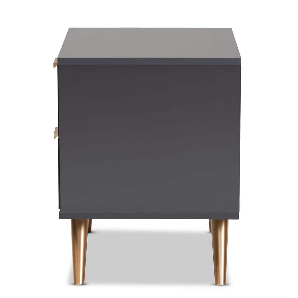 Kelson Dark Gray and Gold Wood 2-Drawer Nightstand