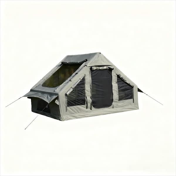 7 ft. x 10 ft. Beige Inflatable Camping Tent High Performance Inflatable Structure 4-6 Persons Waterproof Windproof