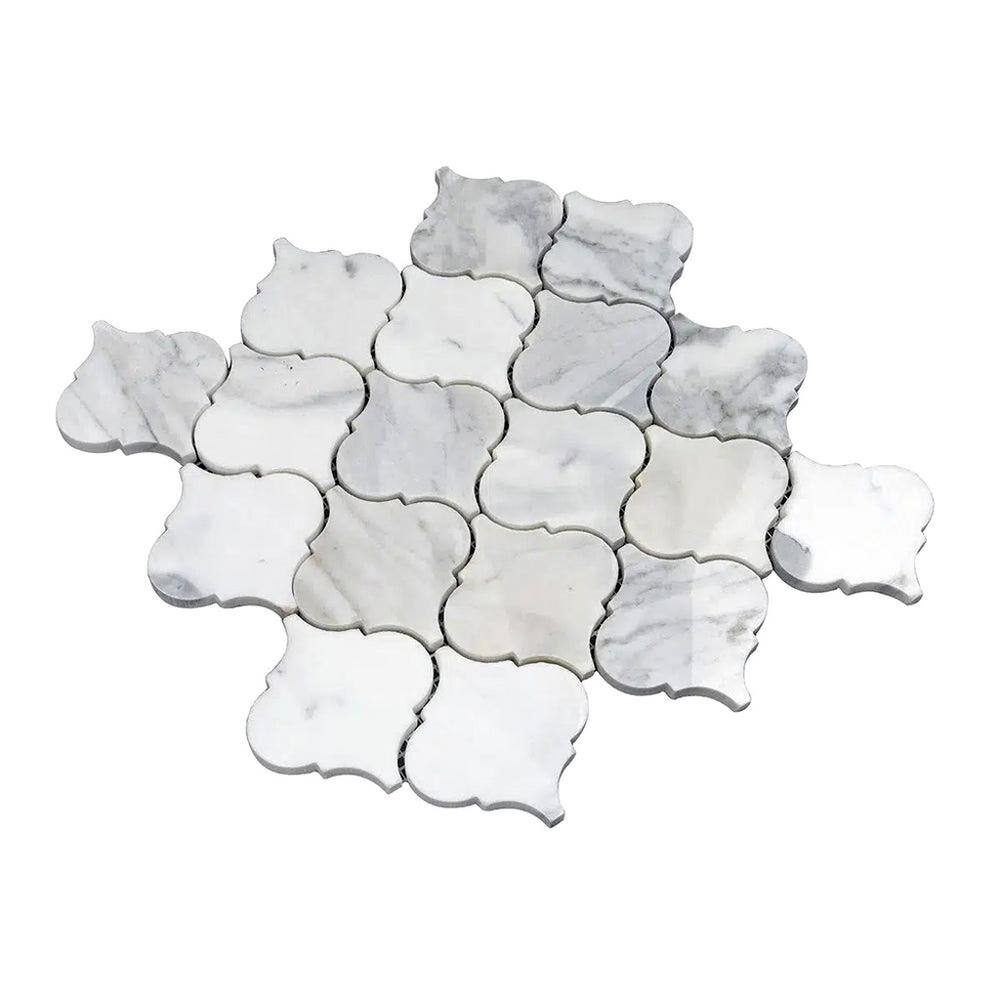 Polished White Calacatta Marble Arabesque Mosaic Tile 16" x 16"
