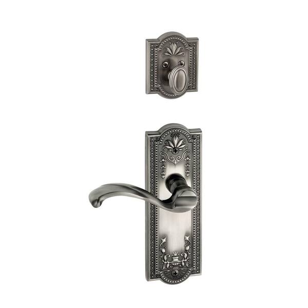 Grandeur Parthenon Single Cylinder Antique Pewter Combo Pack Keyed Alike with Portofino Lever and Matching Deadbolt
