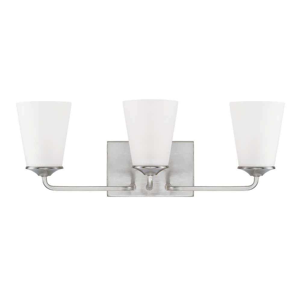 22.5 in. W x 8 in. H x 7 in. E 3-Light Vanity Light in Brushed Nickel with Soft White Glass Shade price history on PriceWatchPro