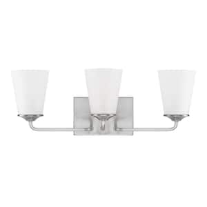 22.5 in. W x 8 in. H x 7 in. E 3-Light Vanity Light in Brushed Nickel with Soft White Glass Shade