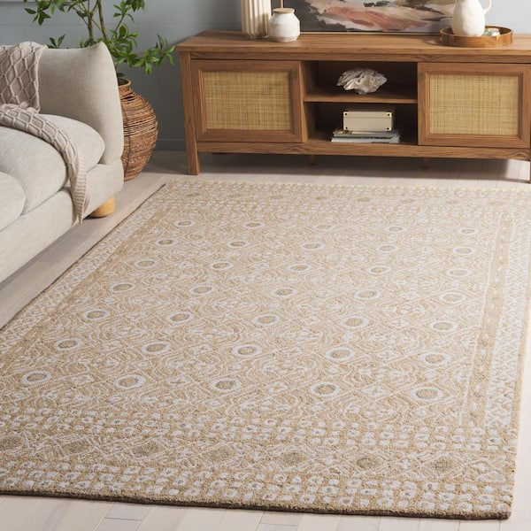 Micro-Loop 5 ft. x 8 ft. Gold/Ivory Distressed Border Area Rug
