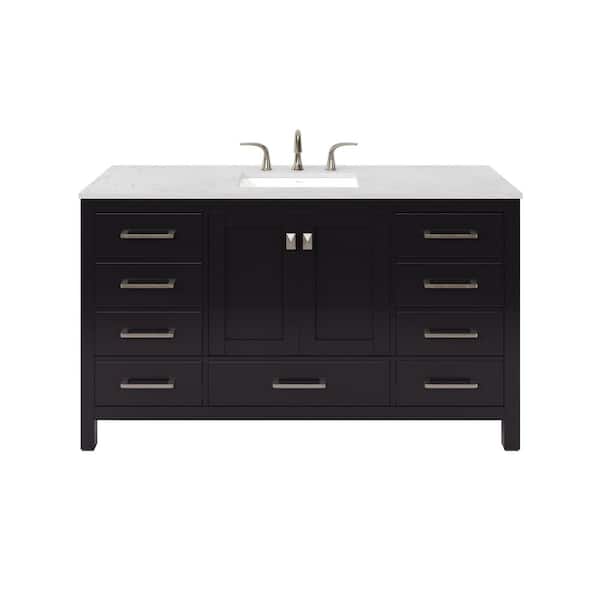Aberdeen 60 in. Single Sink Espresso Bath Vanity with White Carrara Quartz Top (Assembled)