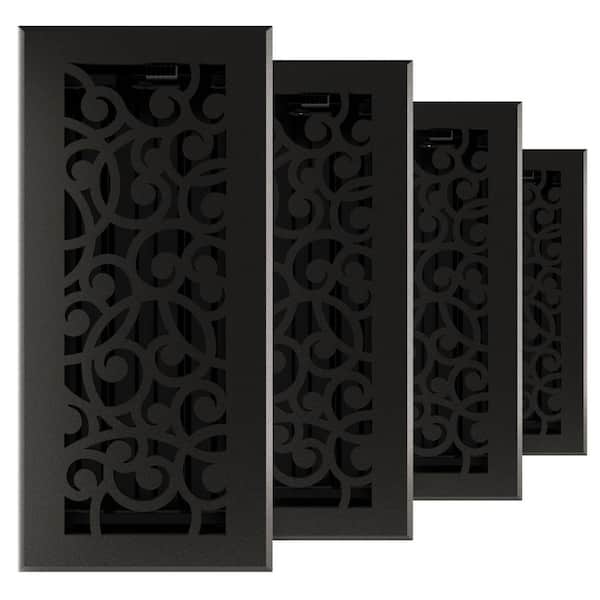 IMPERIAL Wonderland 4 in. x 10 in. Cast Iron Floor Register in Black (4-Pack)