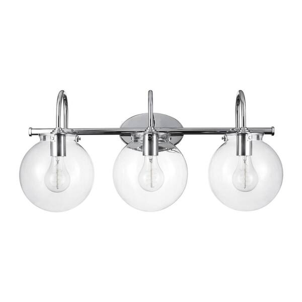 Globe Electric Milan 3-Light Chrome Vanity Light with Clear Glass Shades