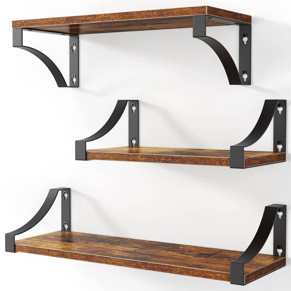 Cubilan 5.9 in. x 16.4 in. x 4.3 in. Rustic Brown Wood Floating Decorative  Wall Shelves with Metal Brackets (Set of 3) B09ZY22XWC - The Home Depot