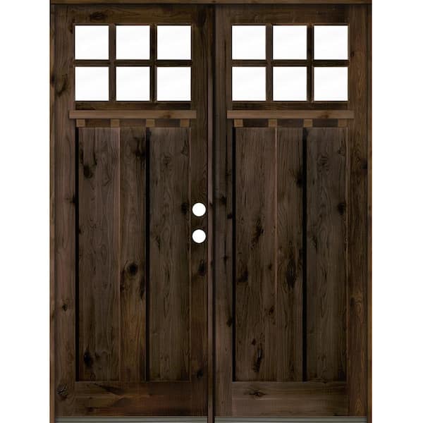 Krosswood Doors 72 in. x 96 in. Craftsman Left Hand Active 6-Lite Clear Glass Wood Black Stain/Dentil Shelf Double Prehung Front Door