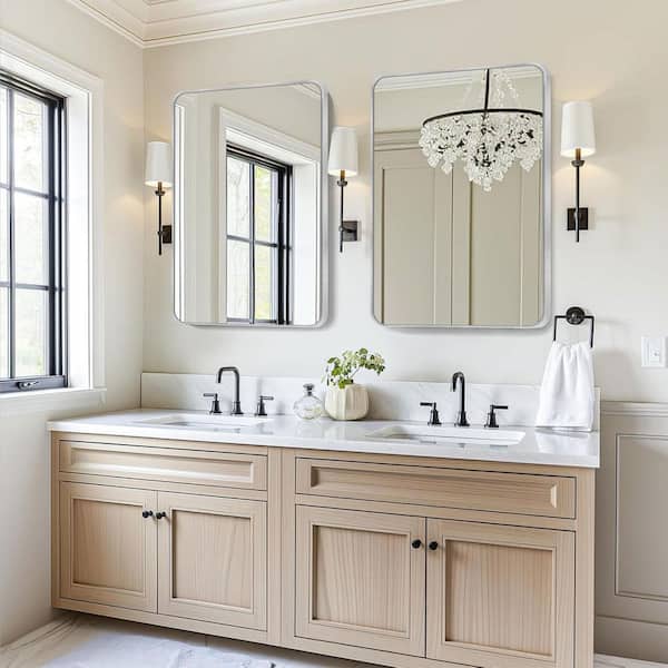 30 in. W x 40.1 in. H Modern Rectangular Aluminum Frame Silver Wall Mirror (Screws Included)