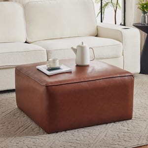 Light Brown Faux Leather Square Accent Ottomans