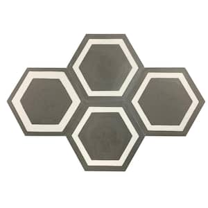 KCT 04 White, Grey 8 in. x 9 in. Hexagon Handmade Floor/Wall Cement Tile (5.28 sq. ft./Box)