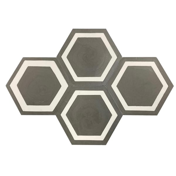 Unbranded KCT 04 White, Grey 8 in. x 9 in. Hexagon Handmade Floor/Wall Cement Tile (5.28 sq. ft./Box)