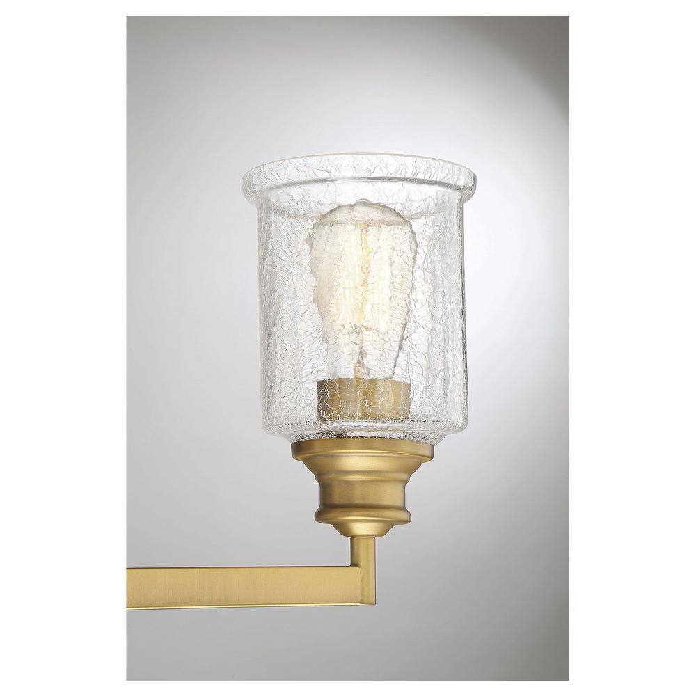 Hampton Warm Brass 3-Light Vanity with Crackle Glass Shades