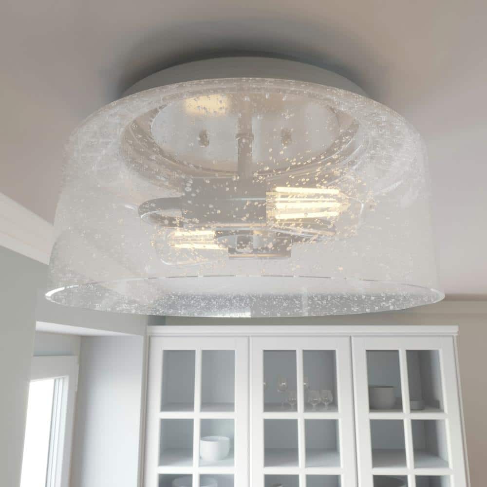 Hartland Brushed Nickel Seeded Glass Flush Mount Ceiling Light