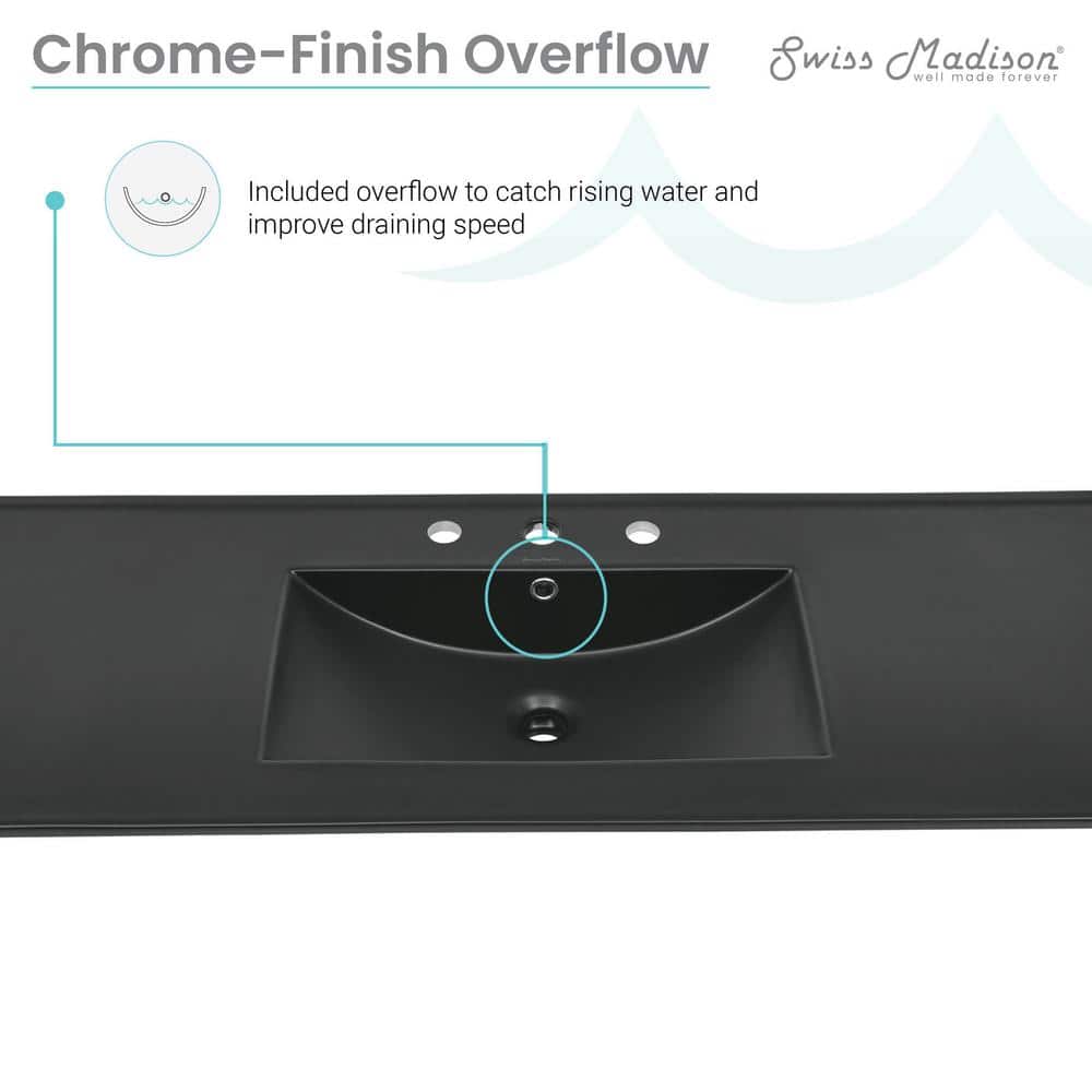 Matte Black Ceramic Vanity Sink Top with Three Faucet Holes