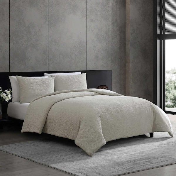 VERA WANG Puckered Textured 3-Piece Grey Cotton Rich Queen VERA WANG Puckered Textured 3-Piece Grey Cotton Rich Queen