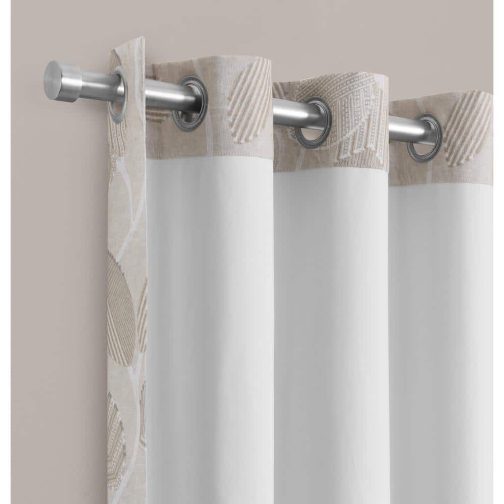 Linen Blackout Grommet Curtain Panel with Leaf Print, 63" x 50"