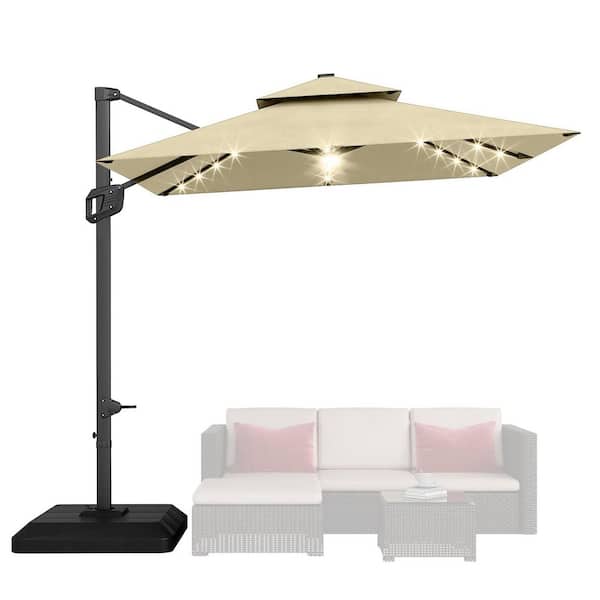 lit patio umbrella Best Choice Products 10ft Solar LED Offset Hanging Outdoor Market w/ Adjustable Tilt polyester fabric and plastic 10' Solar Lit Offset Umbrella